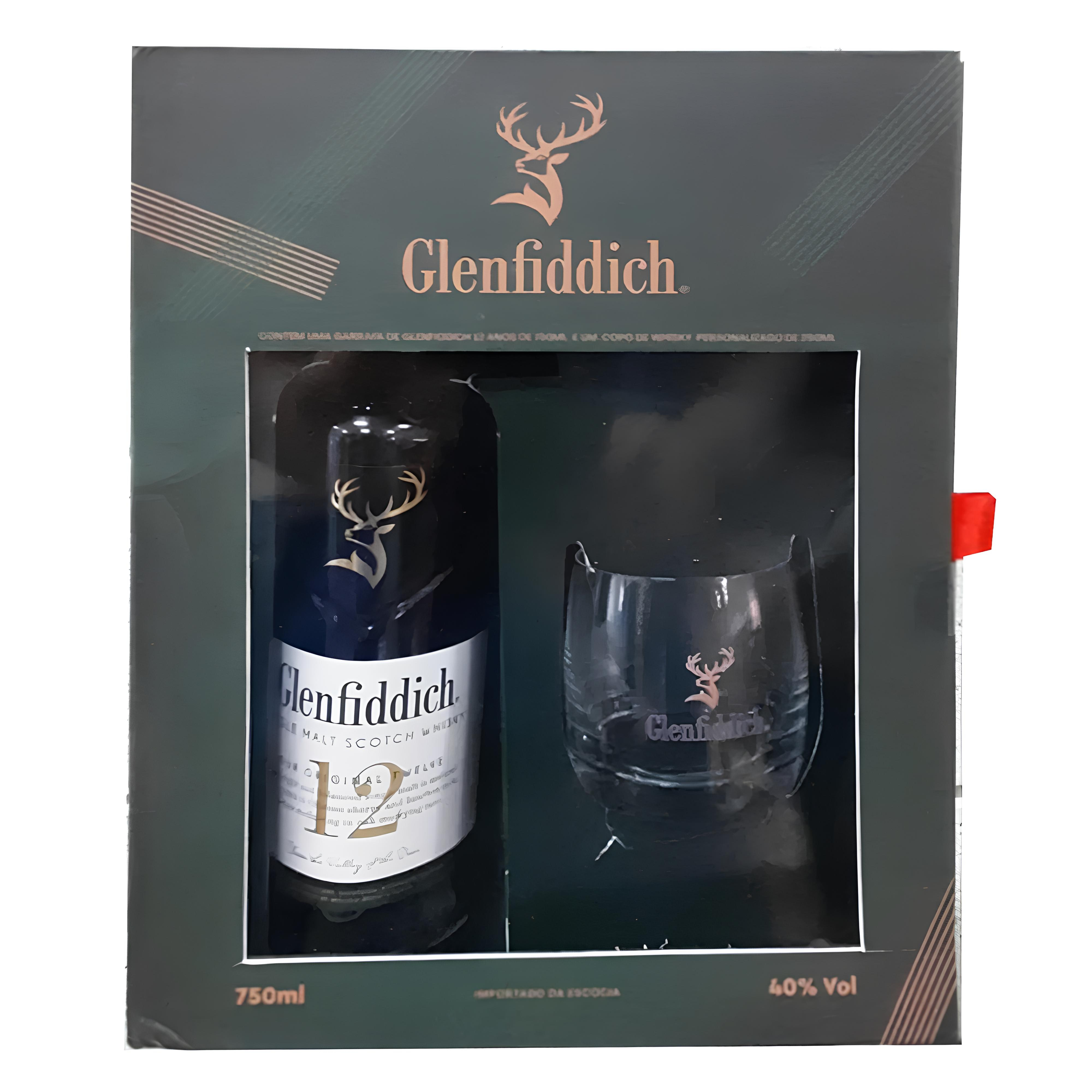 Kit Whisky Glenfiddich 12 Anos 750ml + Copo Personalizado Un