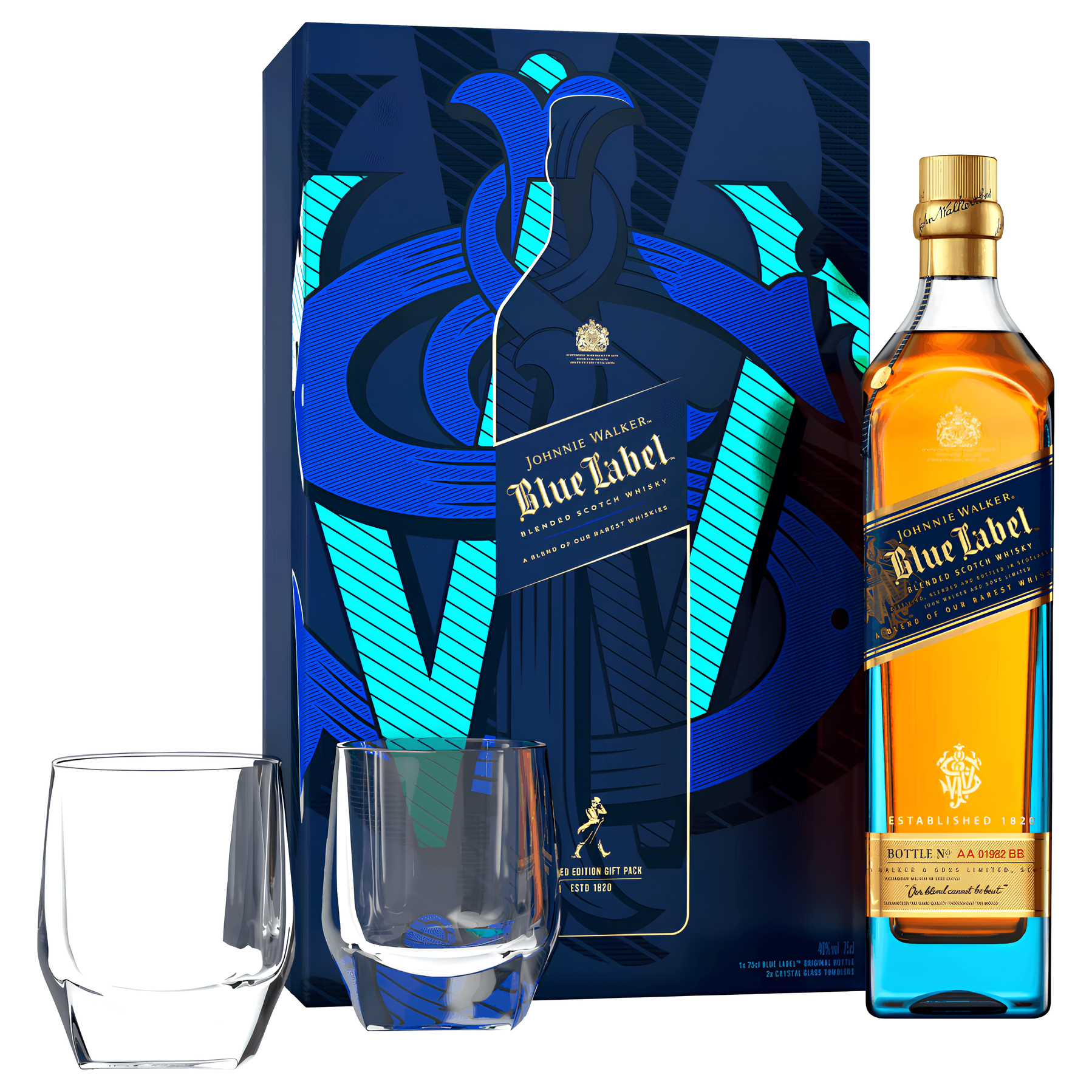 Johnnie Walker Blue Label ウイスキー2本セット Whisky Johnnie Walker Blue Label 750ml+ 2 Copos de Cristal - Banca