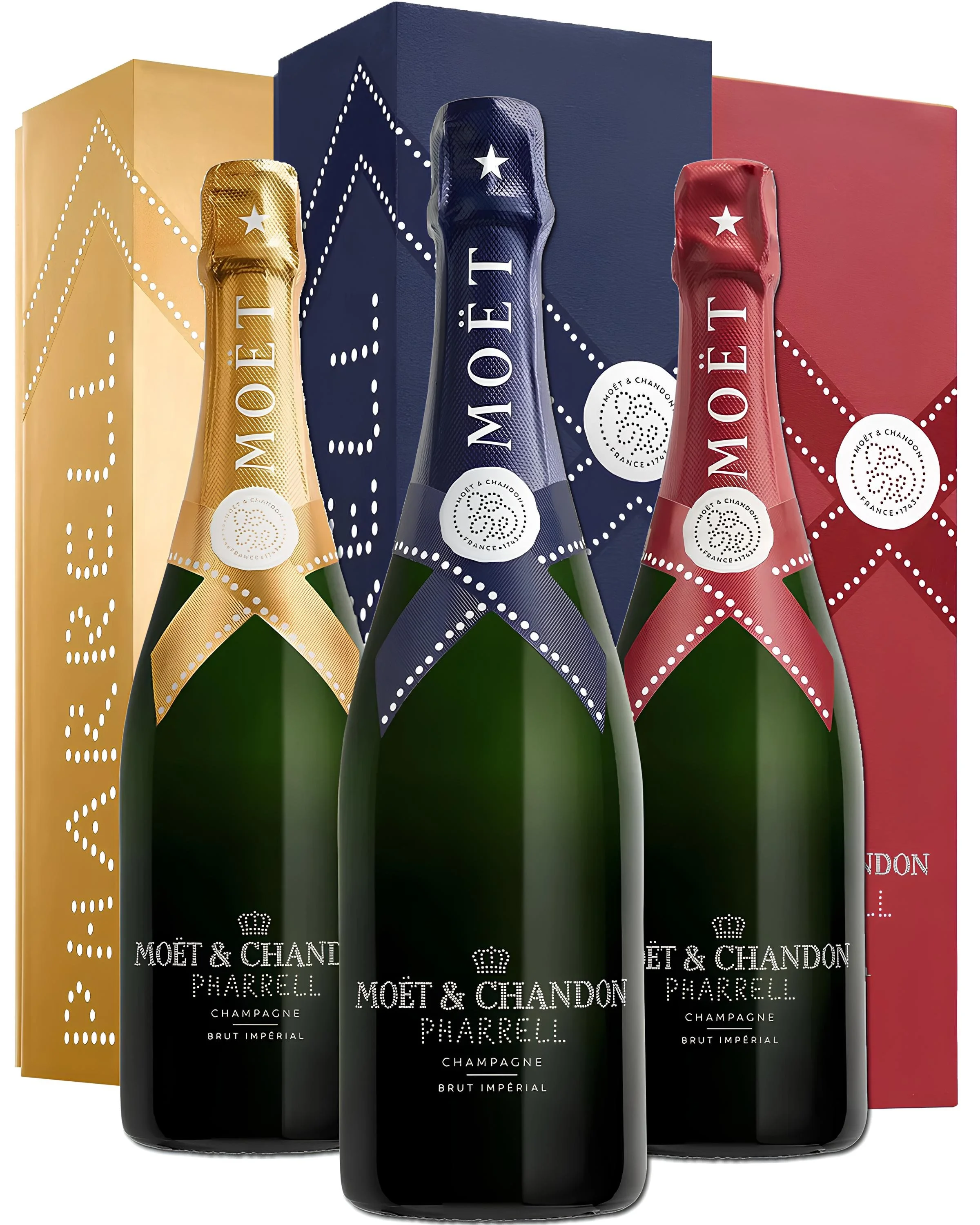 限定品MOËT & CHANDON 3本セットPHARRELL750ml箱なし Kit 3 Champagne Moët & Chandon Pharrell Williams Brut Imperial