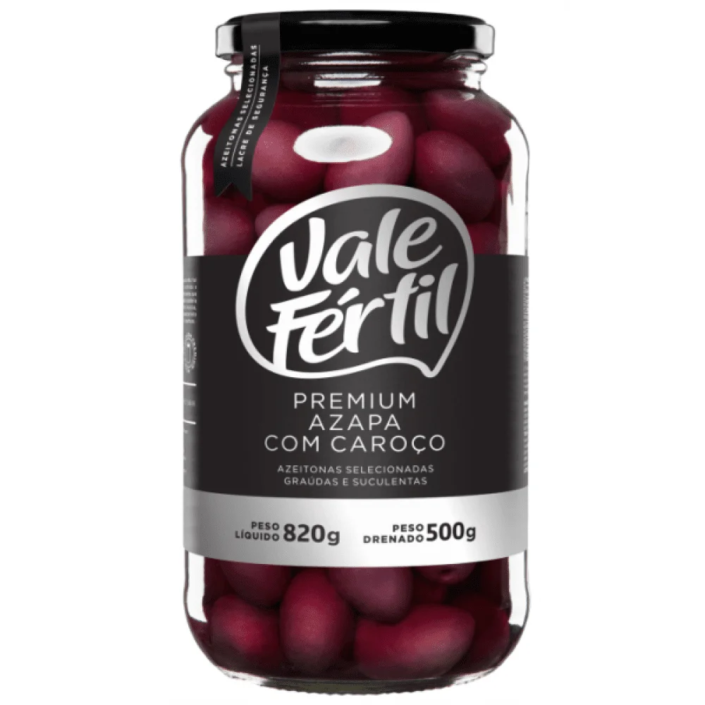 Azeitona Preta Azapa Com Caroço Vale Fértil (820g)