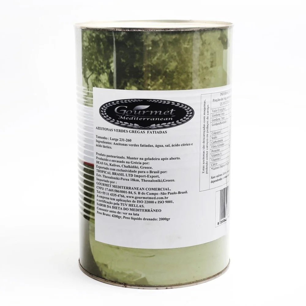 Azeitona Verde Grega Fatiada Gourmet 4,2Kg
