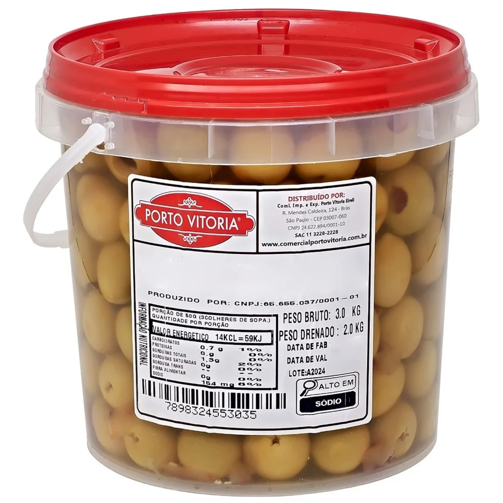 Balde de Azeitona Verde Recheada com Jalapeno Porto Vitoria 3Kg