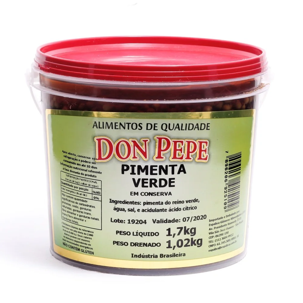 Balde de Pimenta do Reino Verde Don Pepe em Conserva 1,7Kg