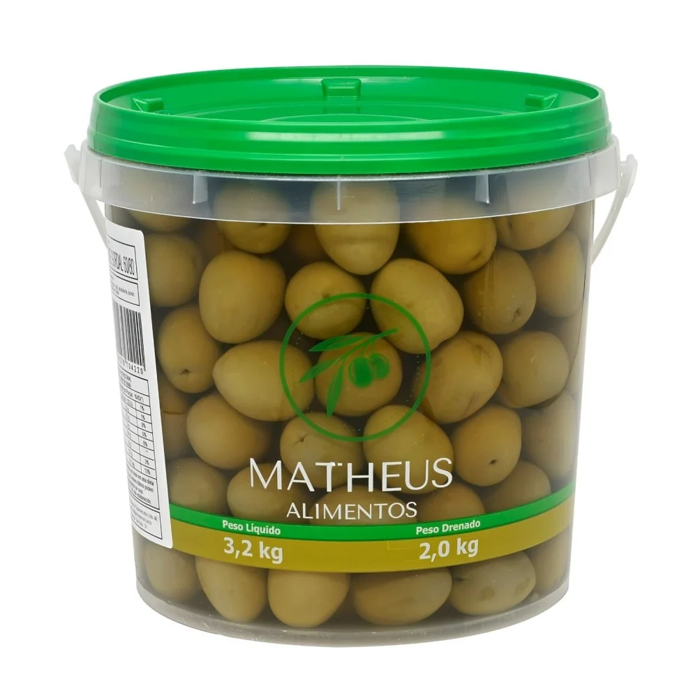 Balde de Azeitona Verde Gordal com Caroço Conserva Matheus (3,2Kg)