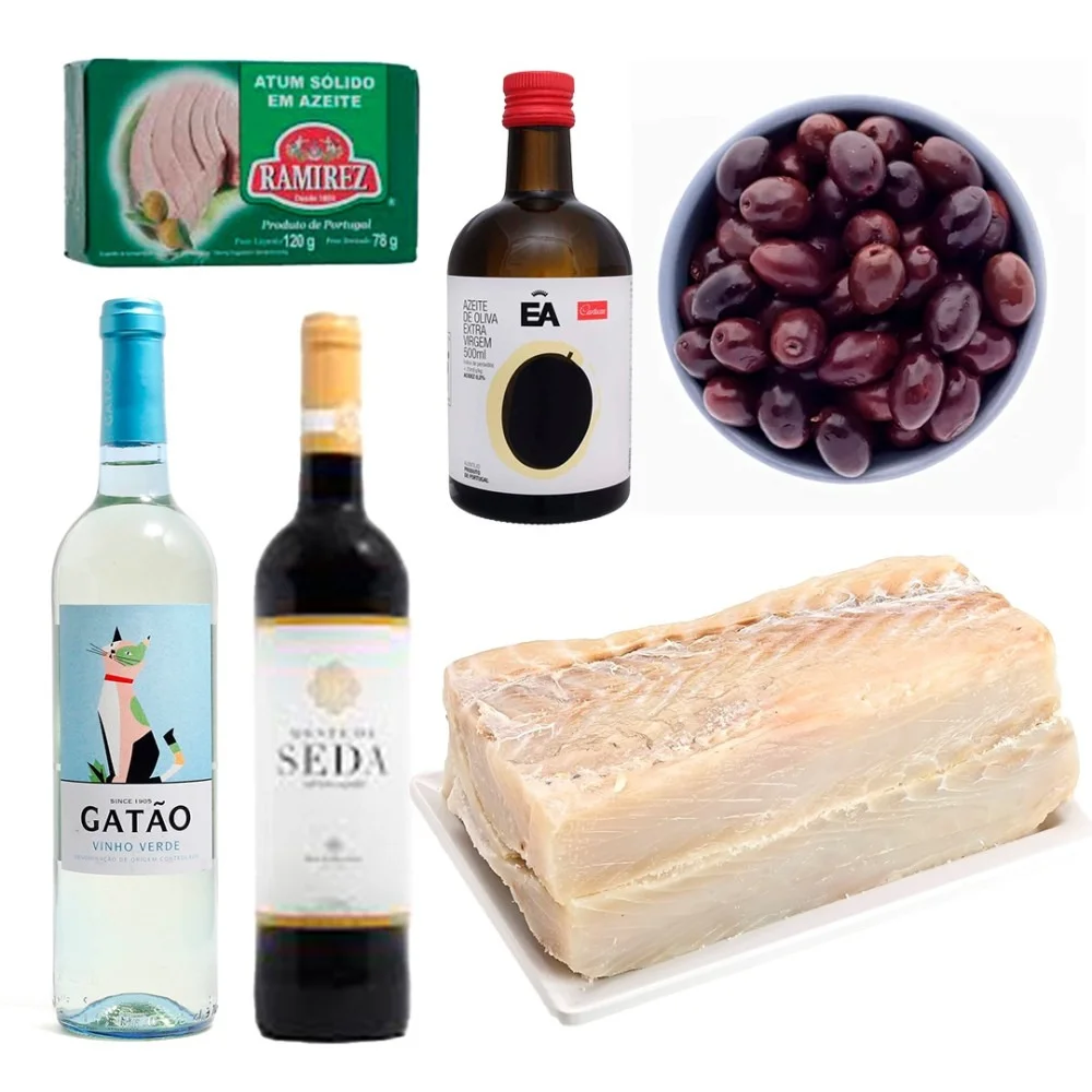 Kit Bacalhau do Porto Filé Parte Grossa e Fina + Vinho