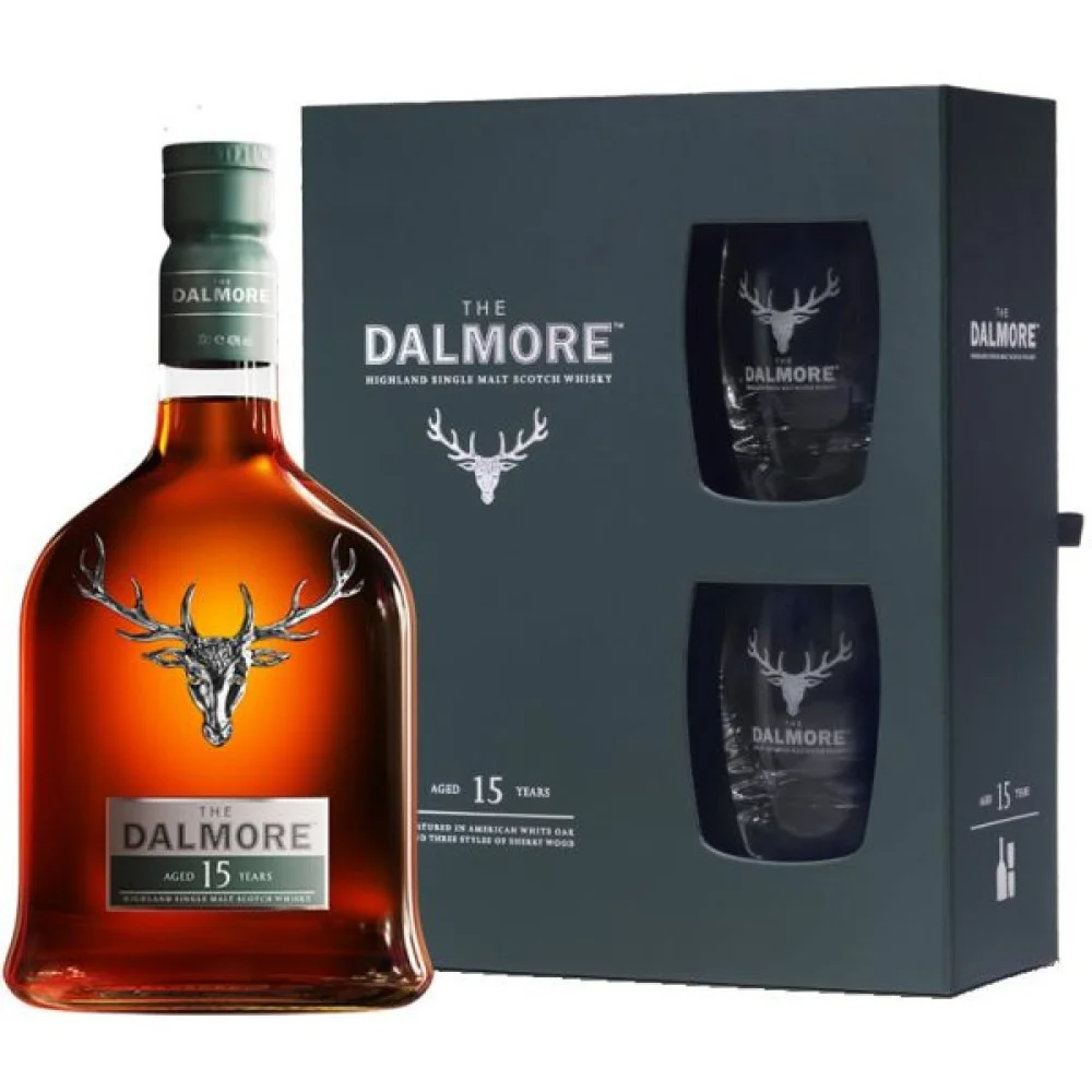 Kit Whisky The Dalmore 15 Anos + 2 Copos Personalizados (700ml)