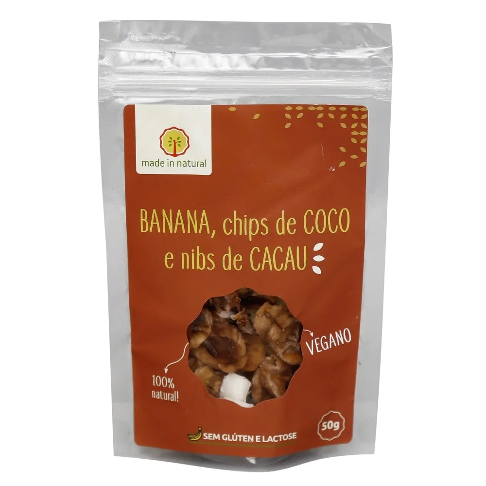 Banana Chips de Coco e nibs de Cacau (50g)
