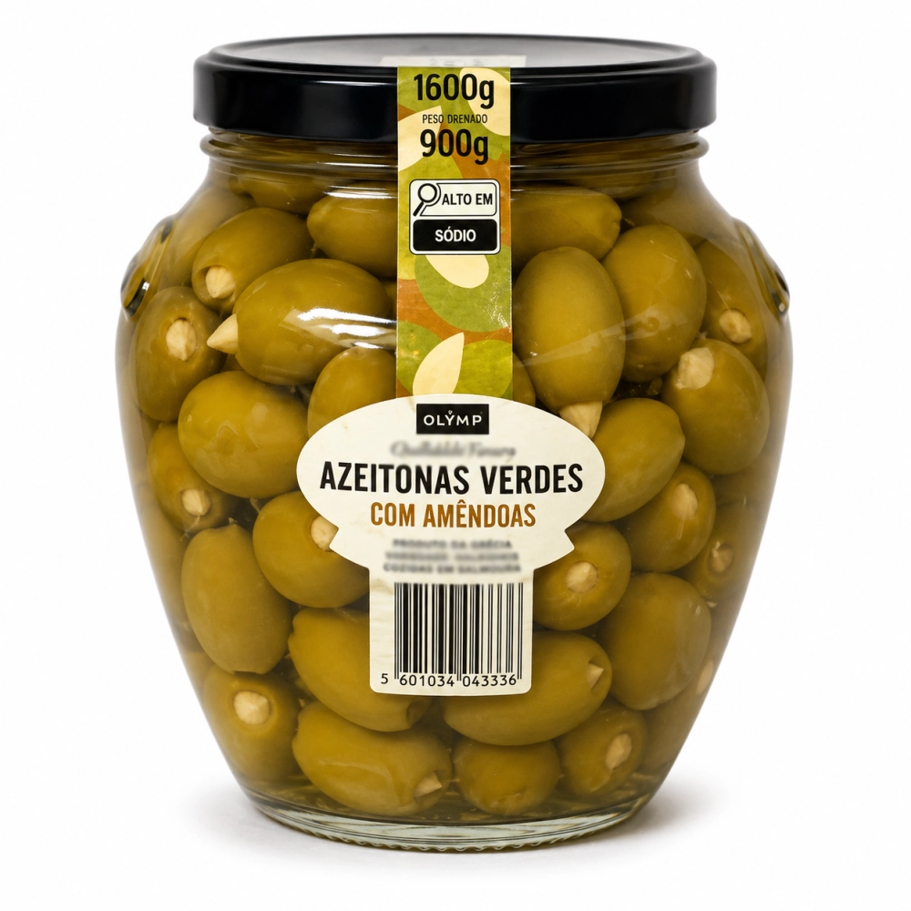 Azeitona Verde Recheada de Amêndoas Olymp 1,6Kg
