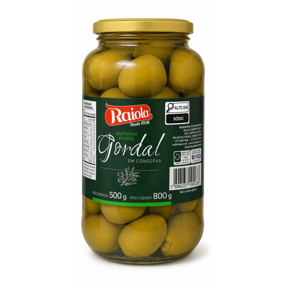 Azeitonas Verdes Gordal Raiola 800g