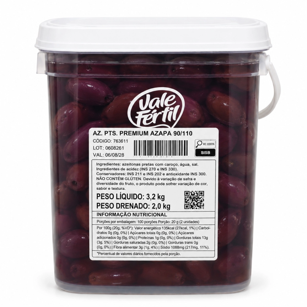 Balde Azeitona Preta Azapa Vale Fertil (3,2Kg)