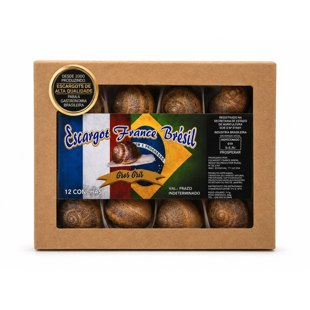 Caixa com 12 Conchas de Escargot France Bresil Un