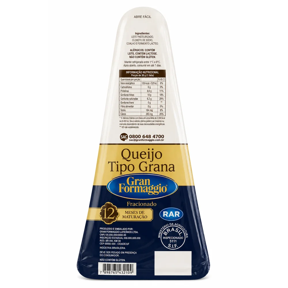 Queijo Parmesão Tipo - Grana Gran Formaggio Rar PEDAÇO Aprox. 300g