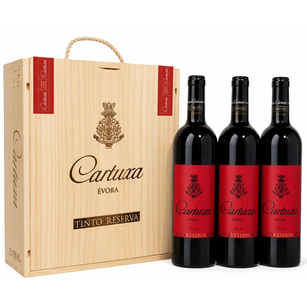 Kit com 3 Vinhos Cartuxa Edição Especial Tinto Reserva VERMELHO 750ml + Estojo de Madeira Un