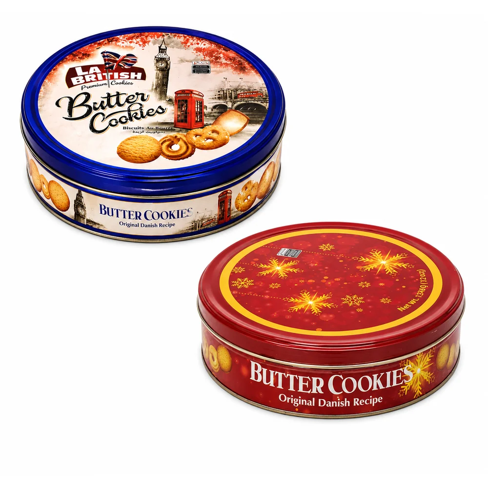 Kit com 2 Latas de Biscoito Amanteigado Premium La British NATALINA e AZUL 340g