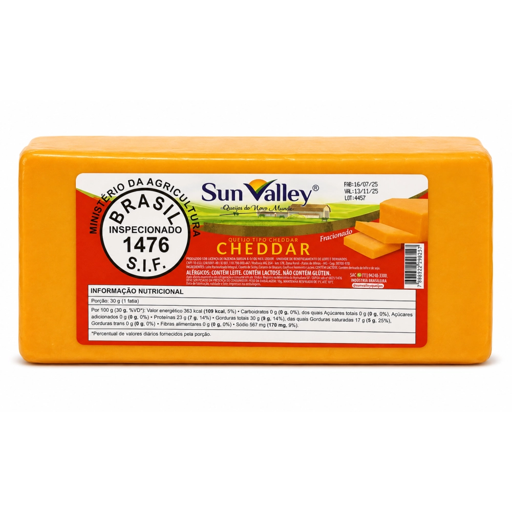 Queijo Tipo Cheddar Sun Valley PEÇA Aprox. 1,4Kg