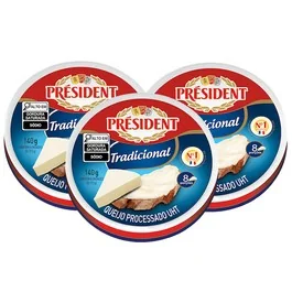 Kit com 3 Queijo Fundido com 8 Pedaços Président 140g